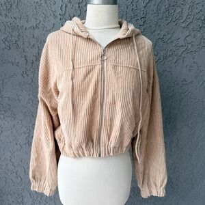 NWT Altar’d State Cropped Corduroy Hooded Jacket Full Zip Beige Small